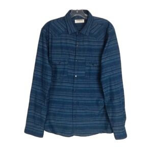 Express Men's Blue Striped Snap‎ Button Up Shirt Long Sleeve Large